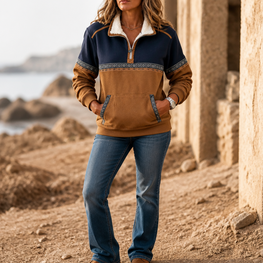 Cozyform | Sherpa Collar Colorblock Half-Zip Pullover