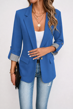 Cuffley | Striped-Cuff Roll-Sleeve Tailored Blazer