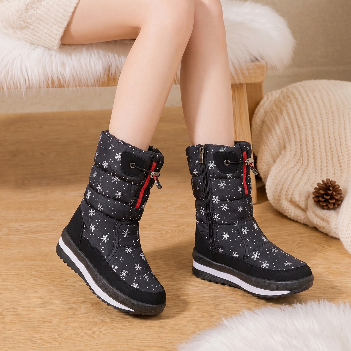 Frostelle | Snowflake-Print Plush-Lined Winter Boots