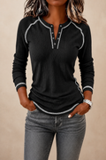 Wearbelda | Waffle Knit Contrast Stitch Henley Top