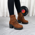 Lacevoya | Lace-Up Chunky Heel Ankle Booties