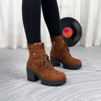 Lacevoya | Lace-Up Chunky Heel Ankle Booties