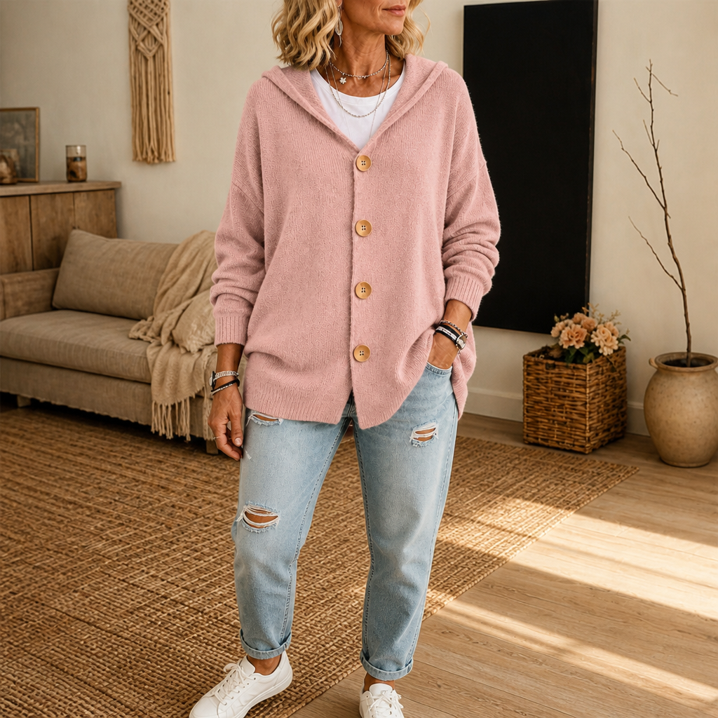 Hoodwell | Hooded Button-Front Knit Cardigan