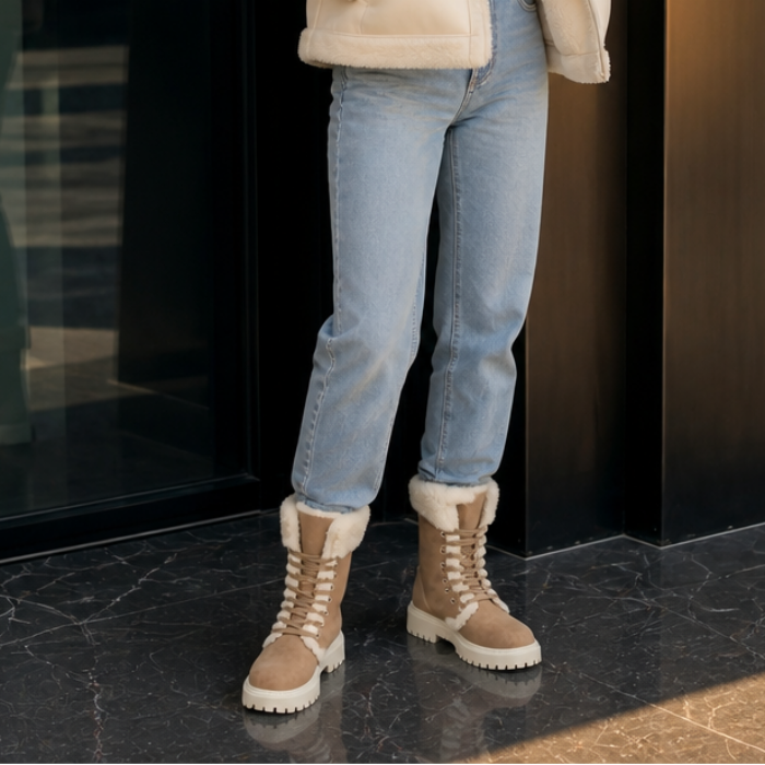 Velvara | Plush-Lined Lace-Up Mid-Calf Boots