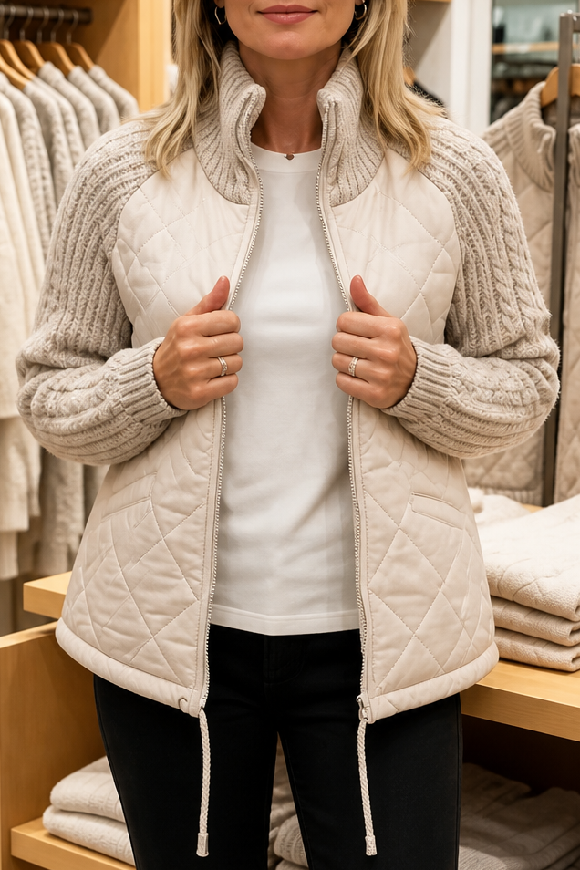Knitpuff | Knit-Panel Quilted Patchwork Puffer Jacket