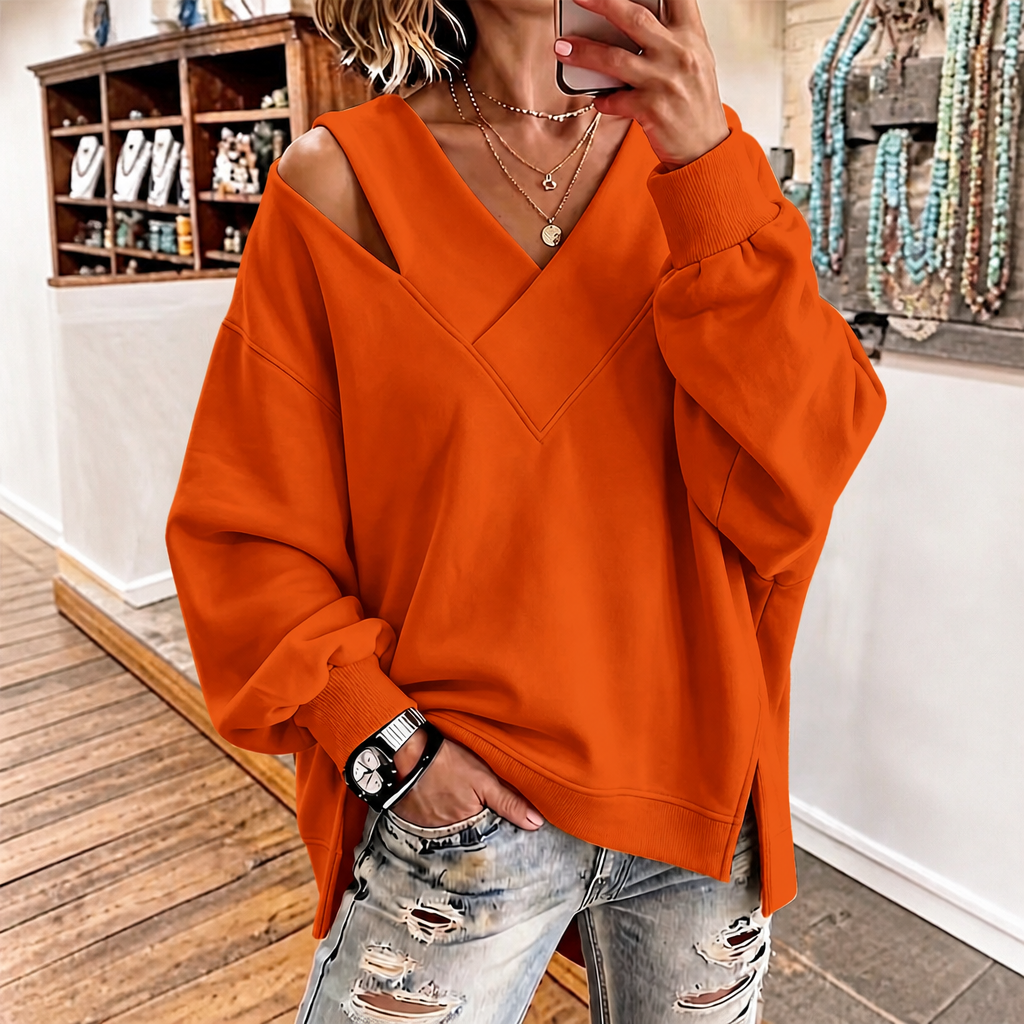 Slouvia | Asymmetric Cutout Shoulder Oversized Sweatshirt