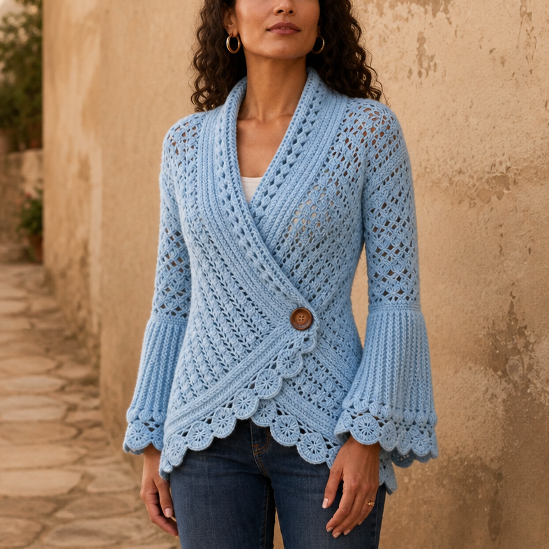 Mayfield | Crochet Scalloped Hem Wrap Cardigan