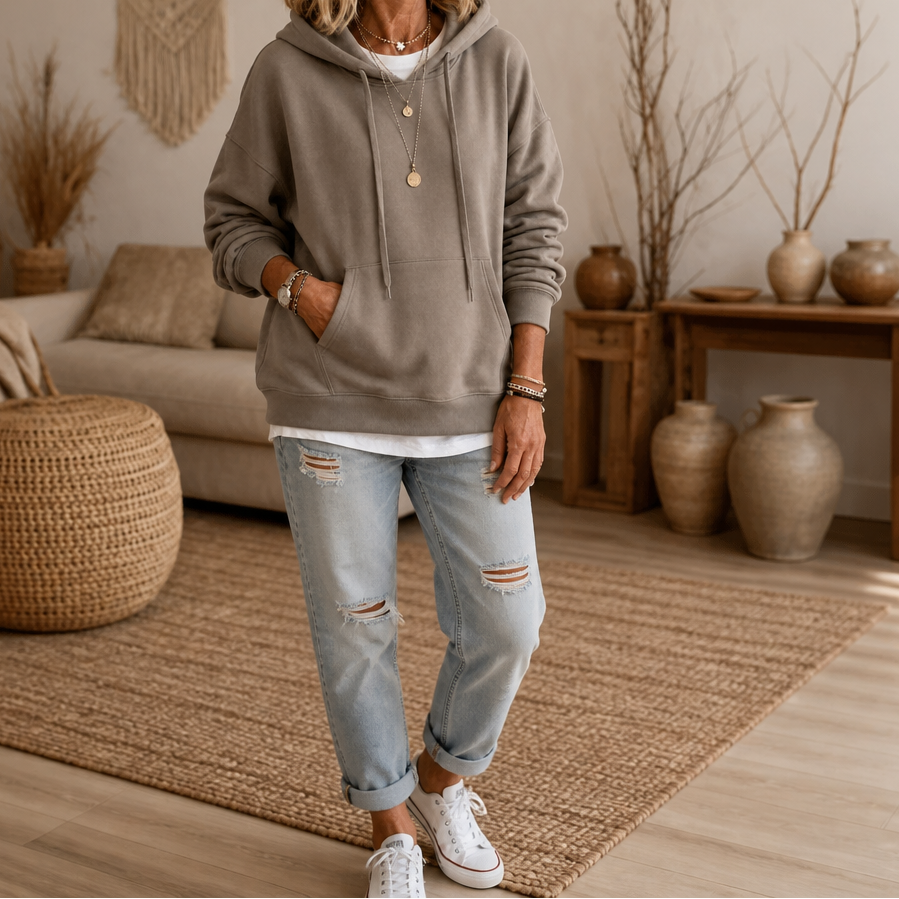 Soarbella | Drop-Shoulder Oversized Cotton Like Pullover Hoodie