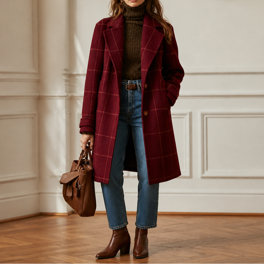 Wearbello | Plaid Two-Button Oversized Wool-Look Coat
