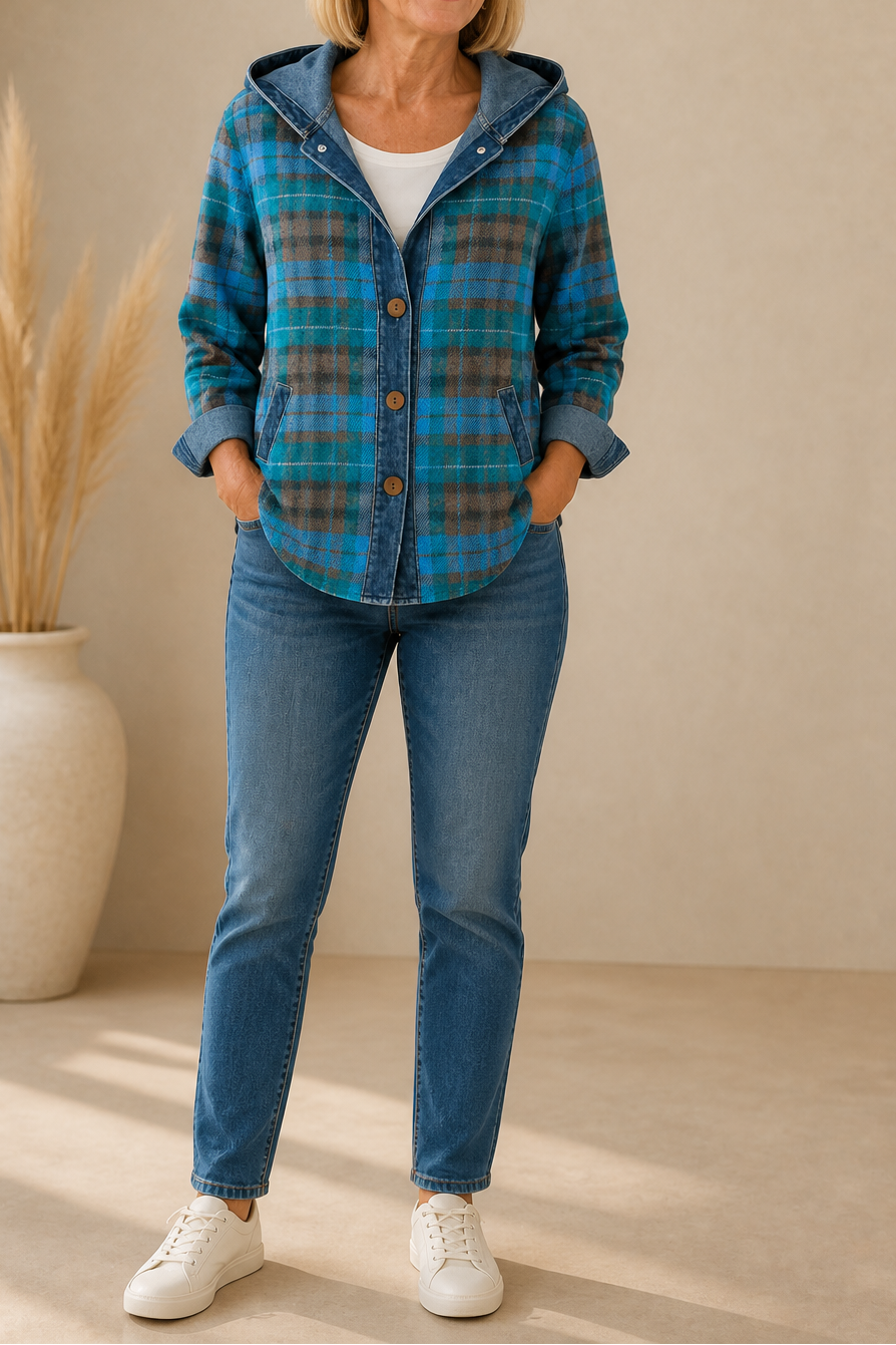 Havelyn | Denim-Trim Hooded Knit Cardigan