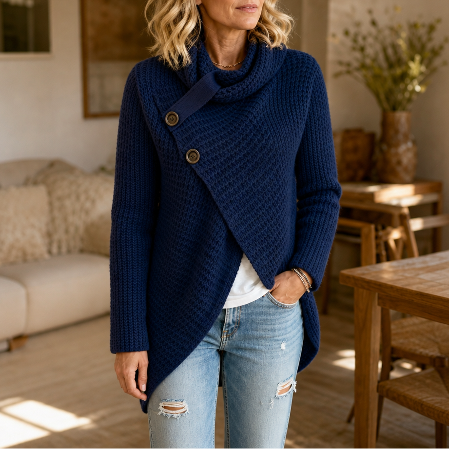 Cowlen | Asymmetric Cowl-Neck Button-Side Sweater