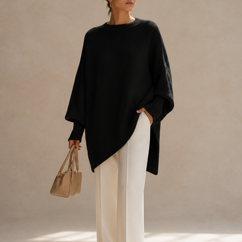 Livia | Oversized Wide-Sleeve Knit Poncho Sweater