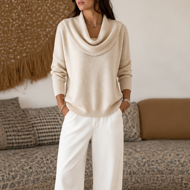 Draveline | Cowl Neck Drape Knit Sweater