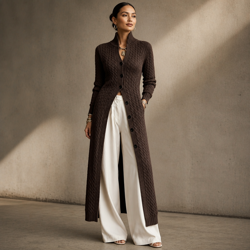 Cablemere | High Collar Cable-Knit Duster Cardigan