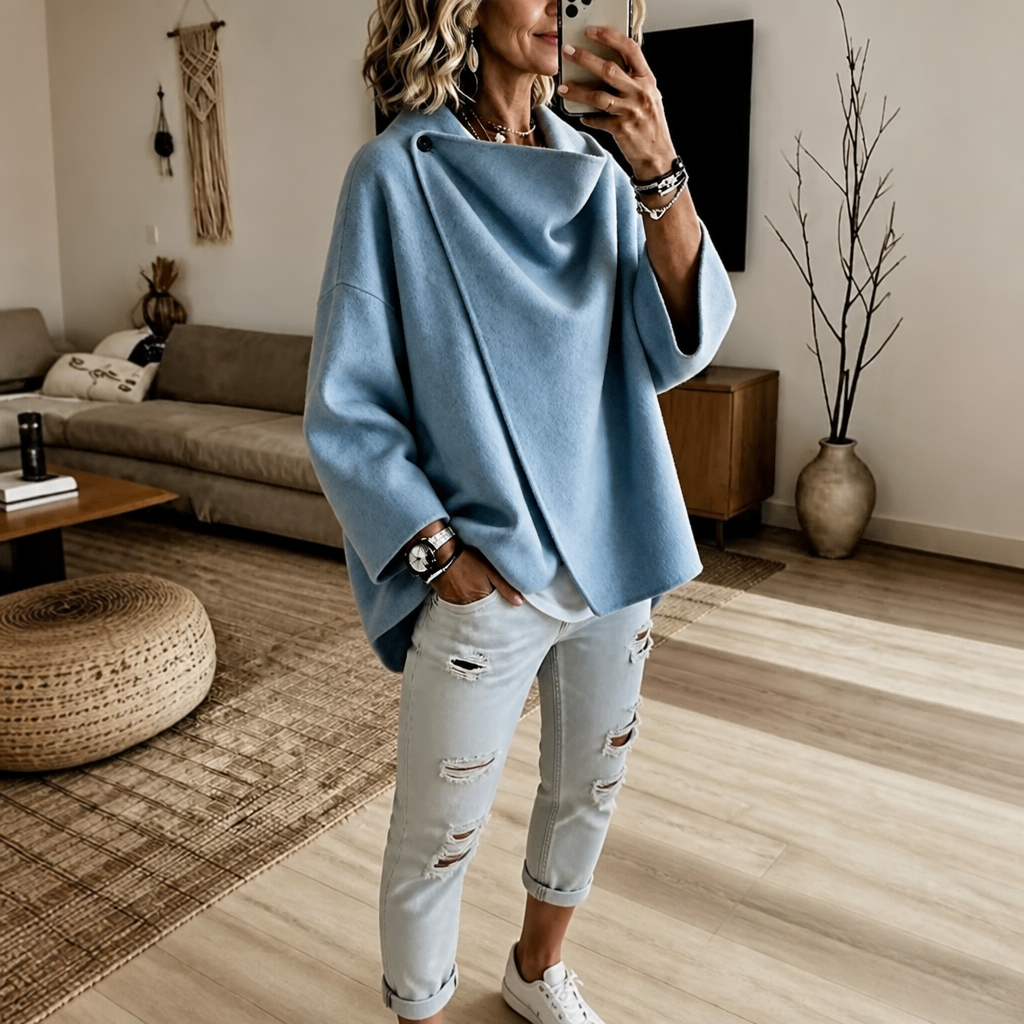 Wrapfield | Asymmetric Button Wrap Cape Jacket