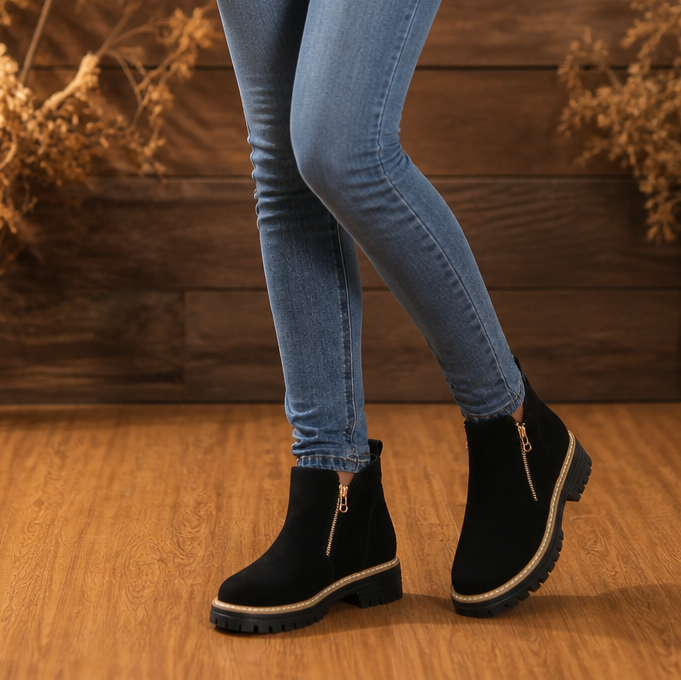 Stridewell | Square-Heel Zip-Up Ankle Boots
