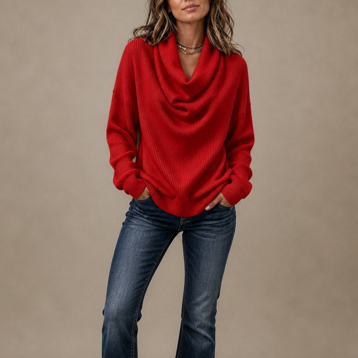 Ribella | Ribbed Draped Cowl-Neck Knit Top