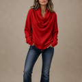 Ribella | Ribbed Draped Cowl-Neck Knit Top