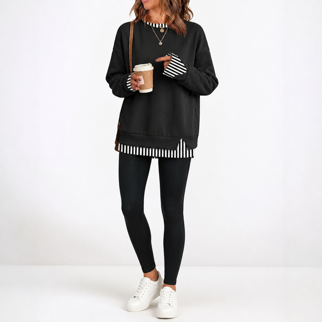 Layerella | Faux-Layer Ribbed Cuff Sweatshirt