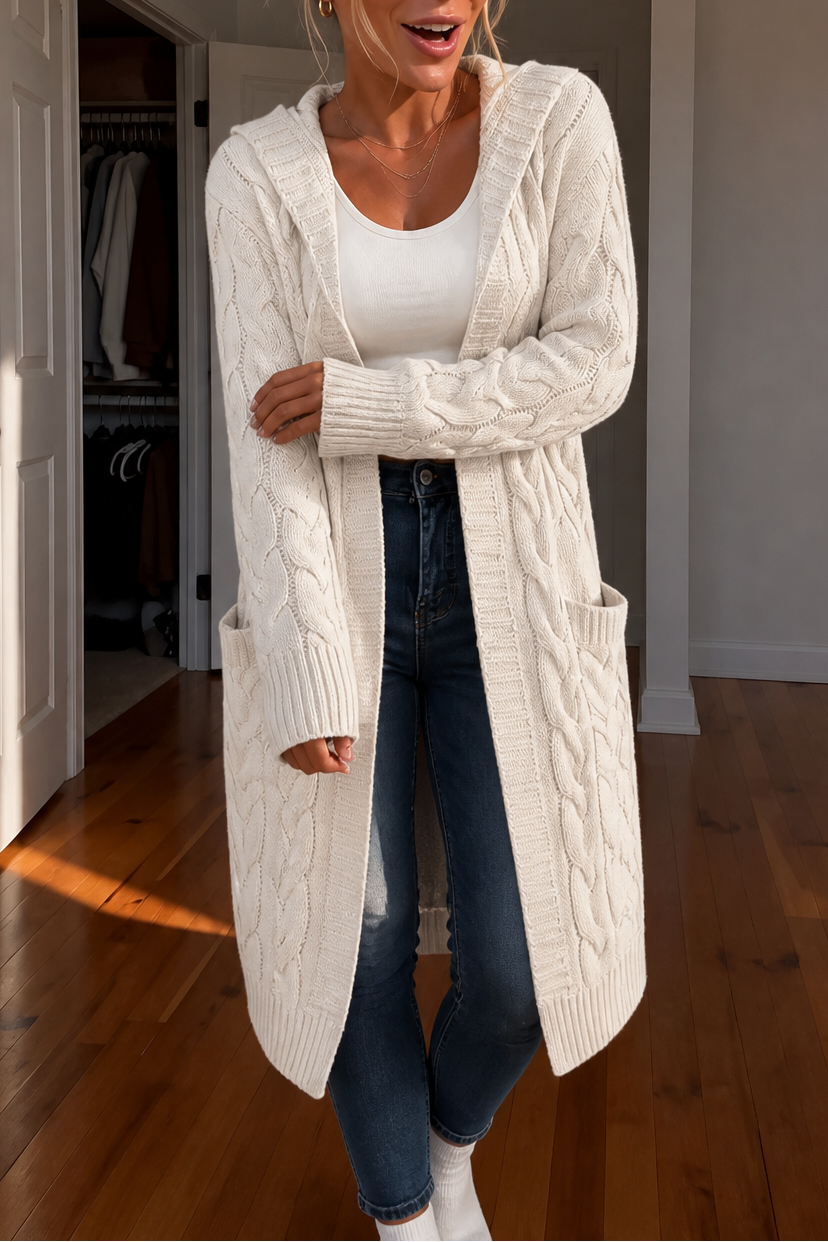 Cearbella | Hooded Chunky Cable Knit Cardigan
