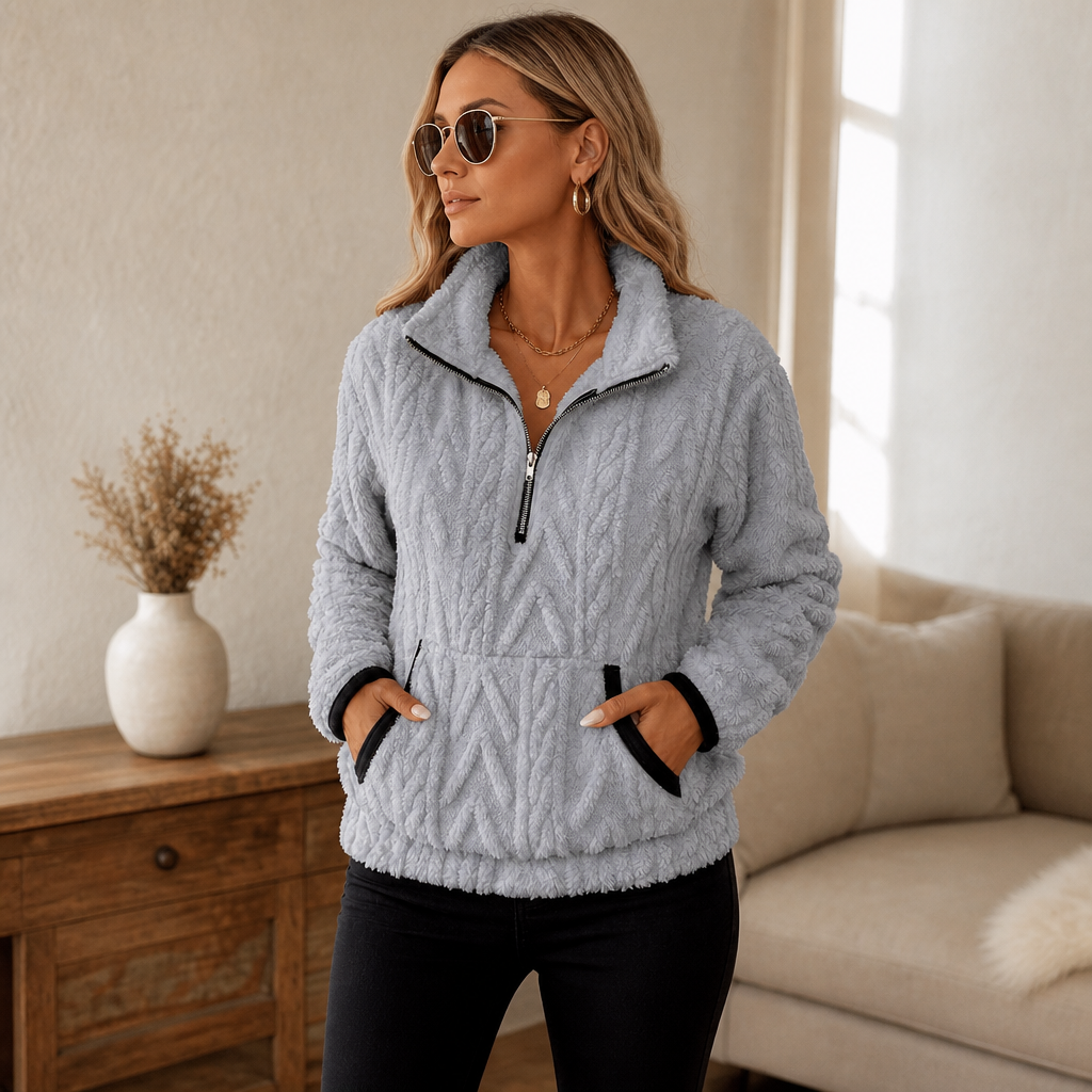 Cloudessa | Half-Zip Fuzzy Pullover With Kangaroo Pocket