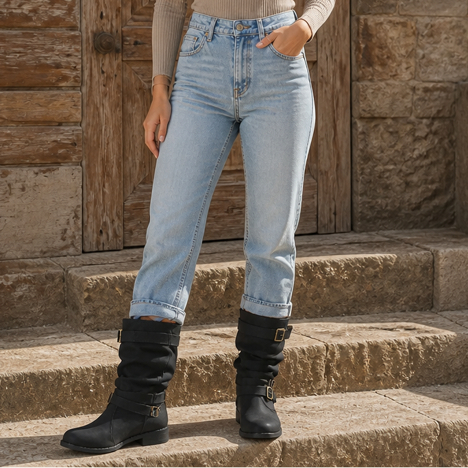 Bootara | Slouchy Buckle Mid-Calf Boots