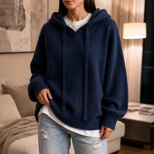 Easewell | Dropped-Shoulder Knit Hoodie