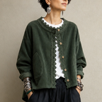Roselane | Scalloped Lace Fine-Rib Corduroy-Look Jacket