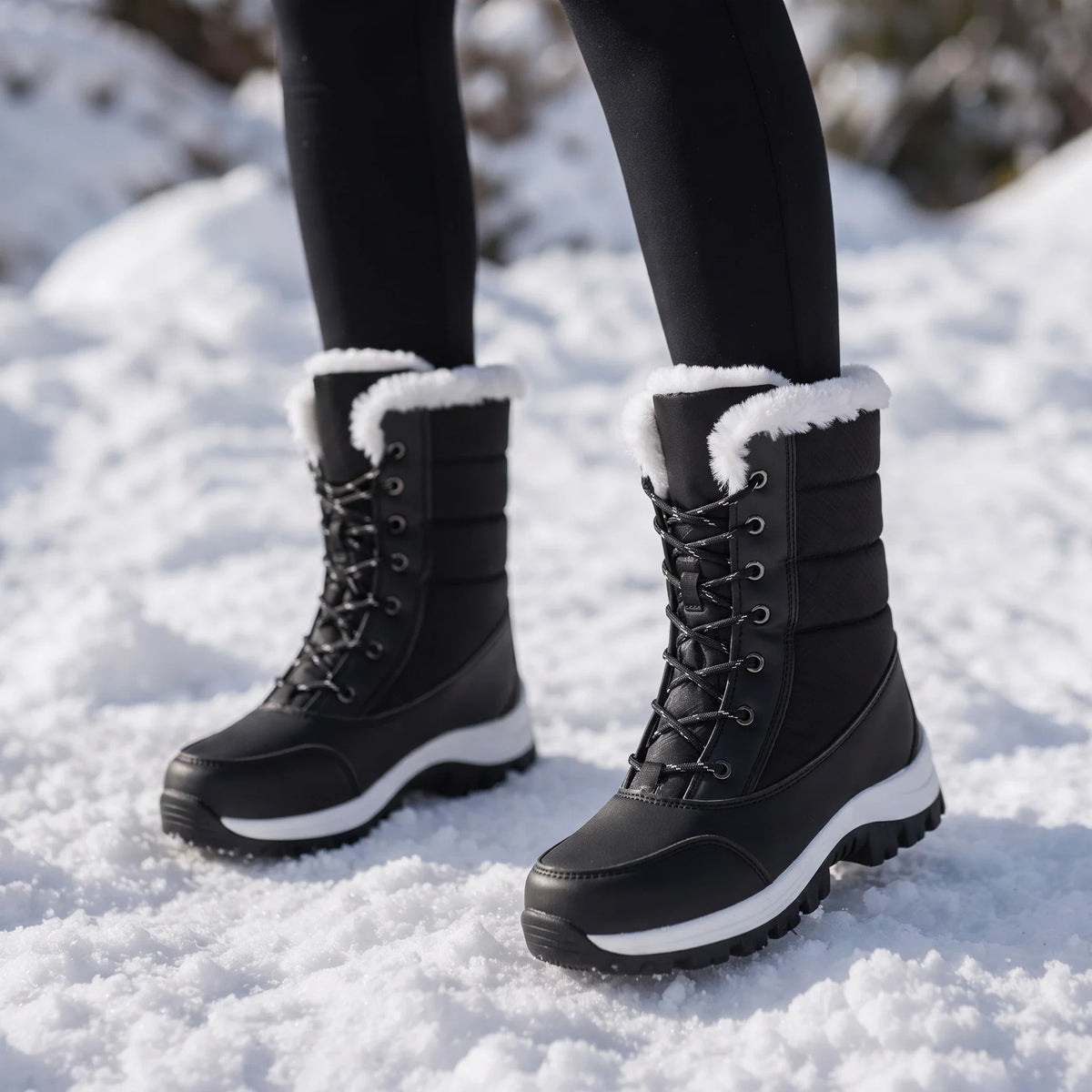 Snowver | Color-Block Faux Fur Trim Winter Boots