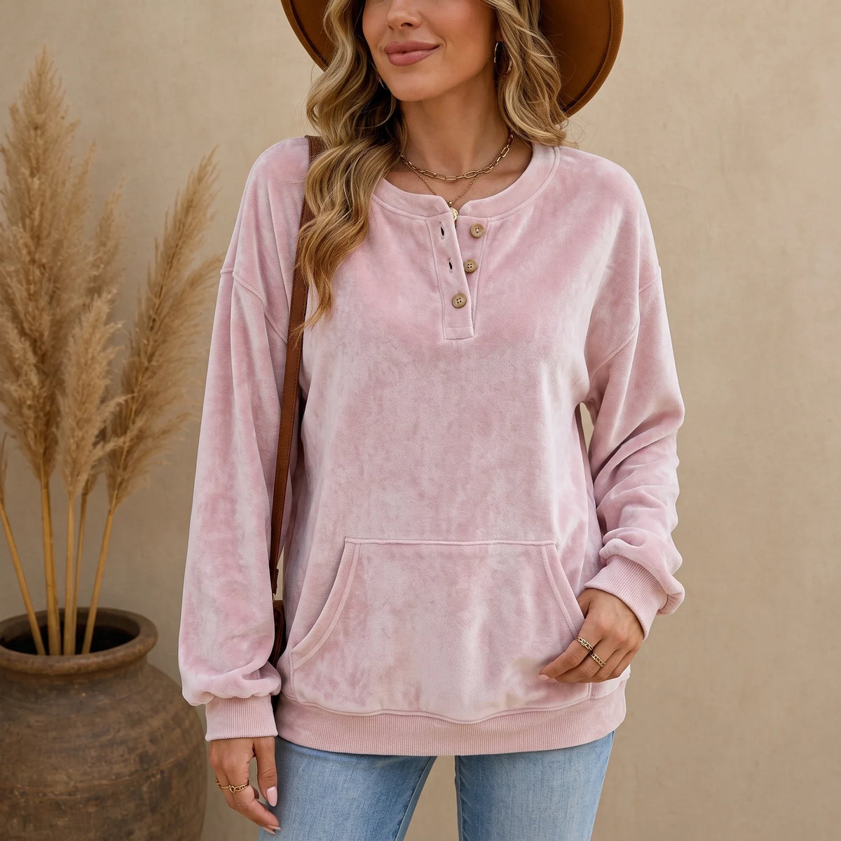 Veloura | Velour Henley Pocket Hoodie