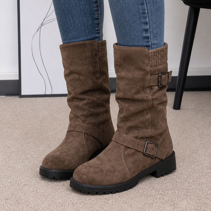 Wearbellav | Buckle-Strap Slouchy Mid-Calf Boots