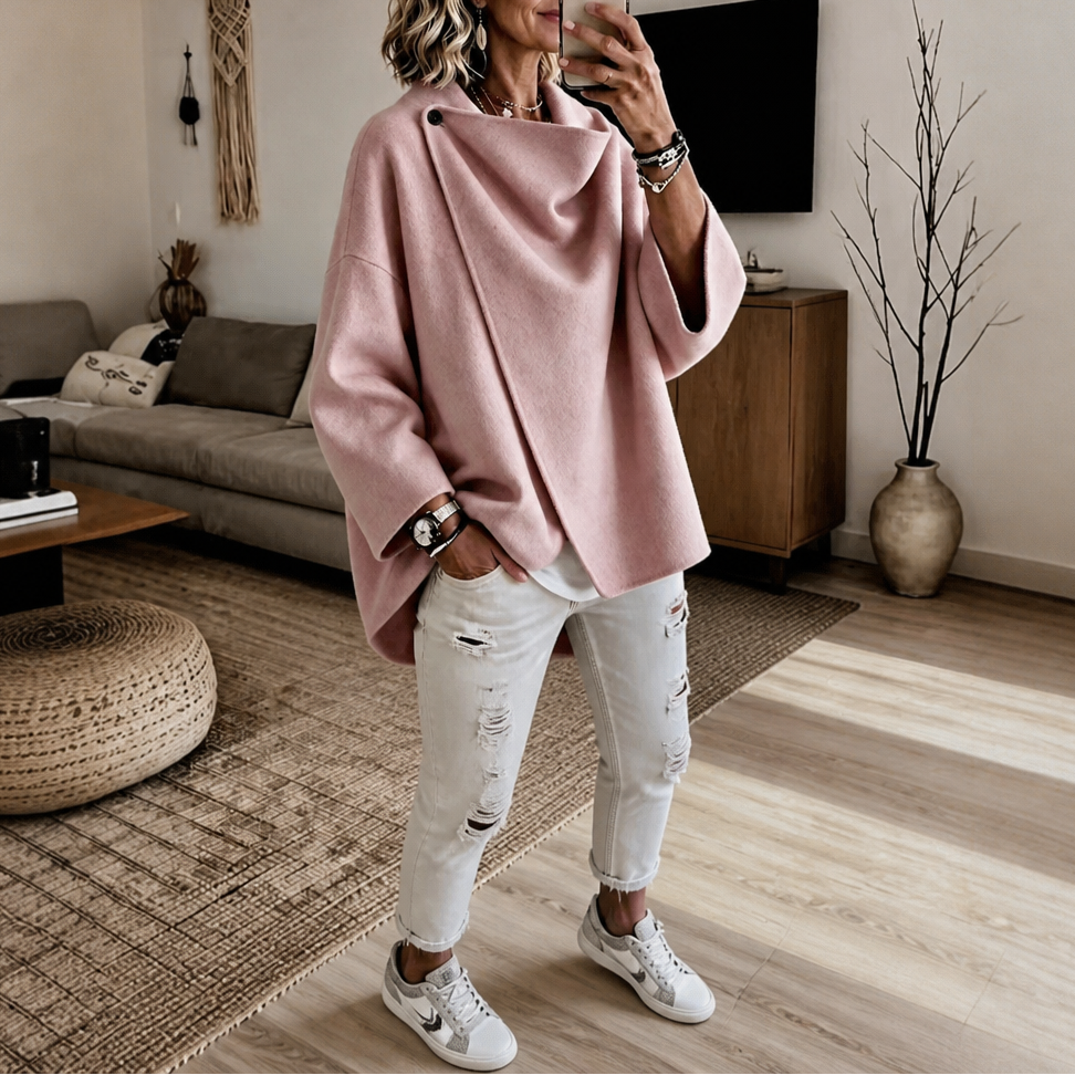 Wrapfield | Asymmetric Button Wrap Cape Jacket