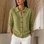 Collara | Turn-Down Collar Contrast-Button Knit Cardigan