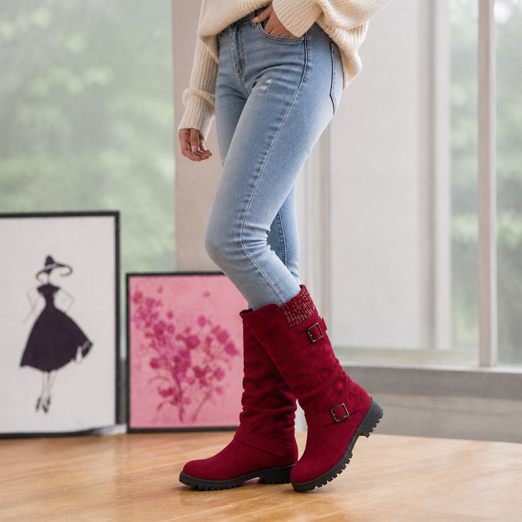 Calfden | Ribbed Cuff Lug Sole Slouch Boots