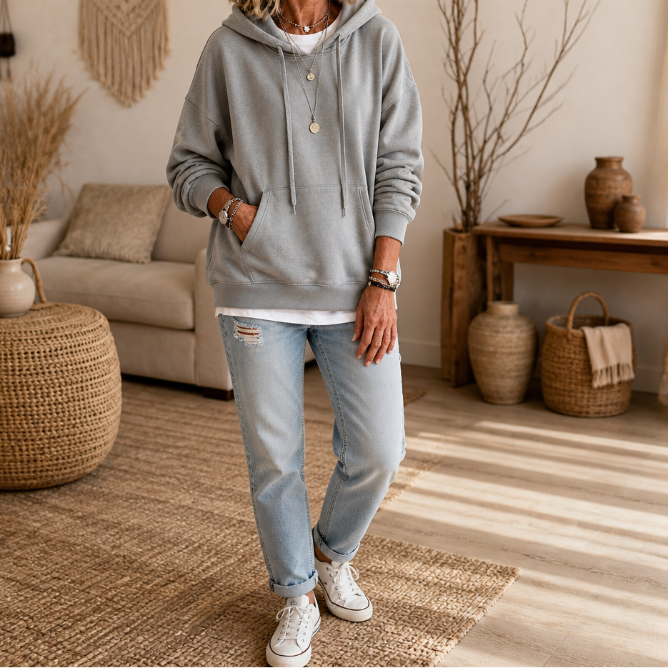 Soarbella | Drop-Shoulder Oversized Cotton Like Pullover Hoodie