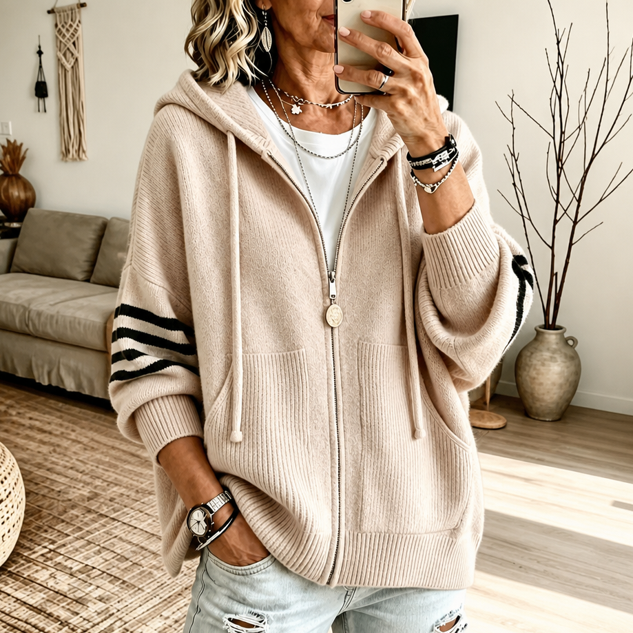 Wearbalc | Striped-Sleeve Drop-Shoulder Zip Hoodie