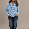 Ribella | Ribbed Draped Cowl-Neck Knit Top