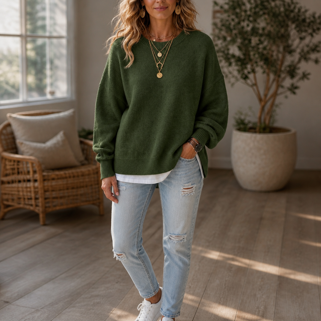 Wearbellas | Drop-Shoulder Lantern Sleeve Chunky Knit Sweater