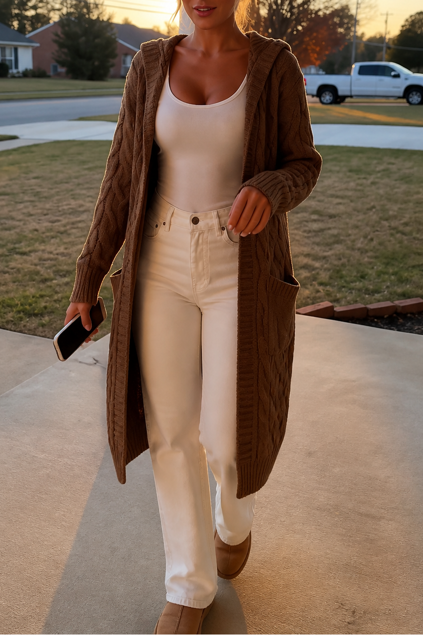 Cearbella | Hooded Chunky Cable Knit Cardigan