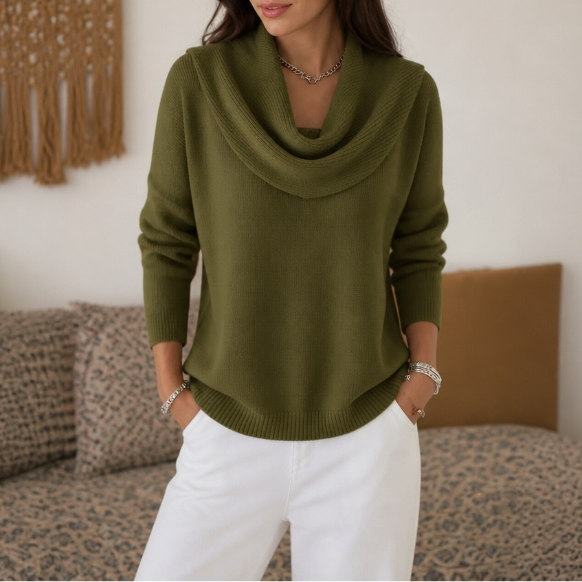 Draveline | Cowl Neck Drape Knit Sweater