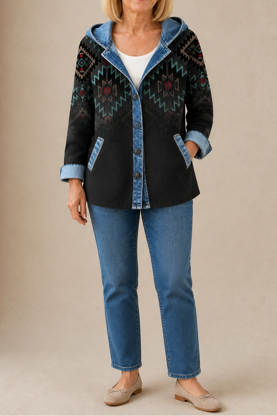 Havelyn | Denim-Trim Hooded Knit Cardigan