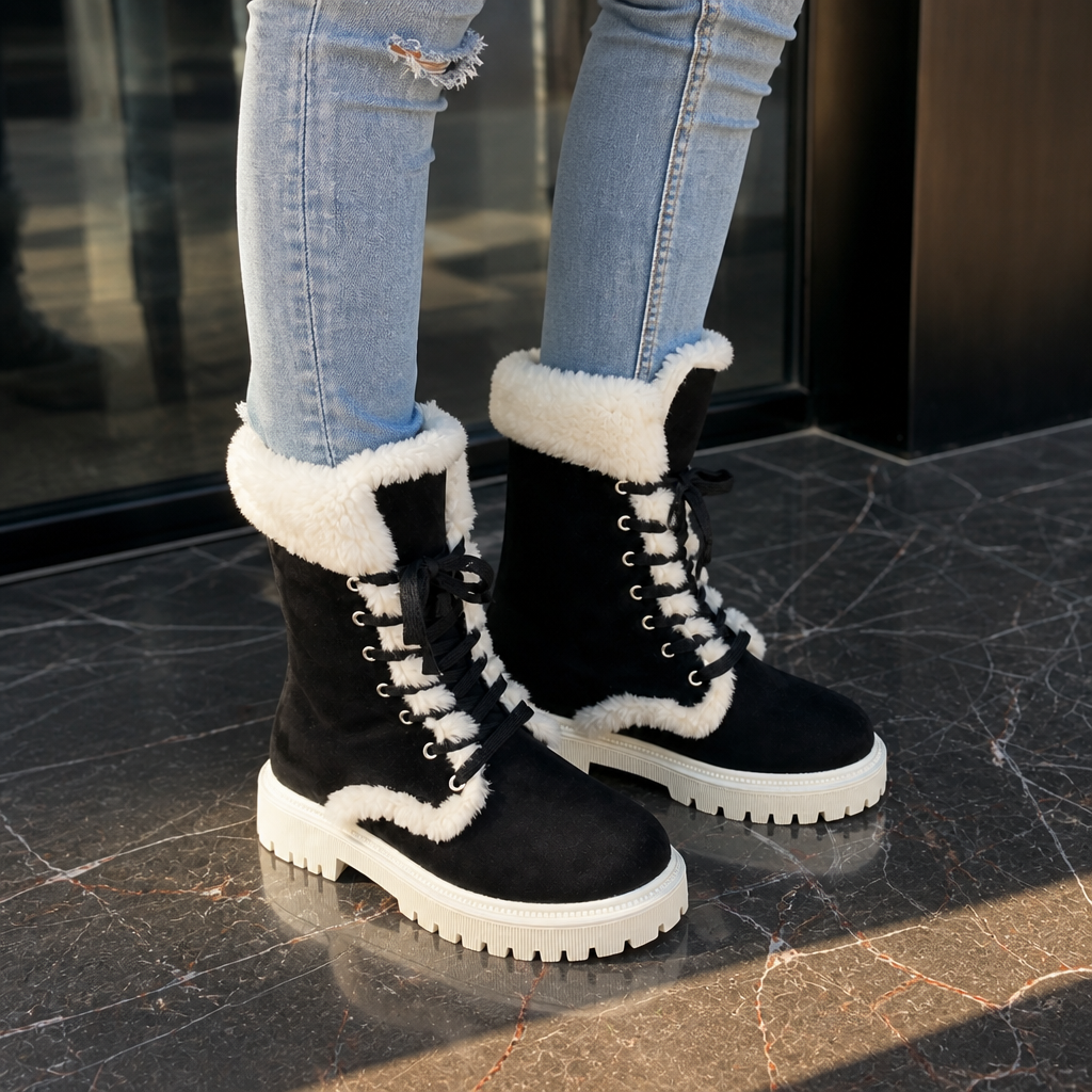 Velvara | Plush-Lined Lace-Up Mid-Calf Boots