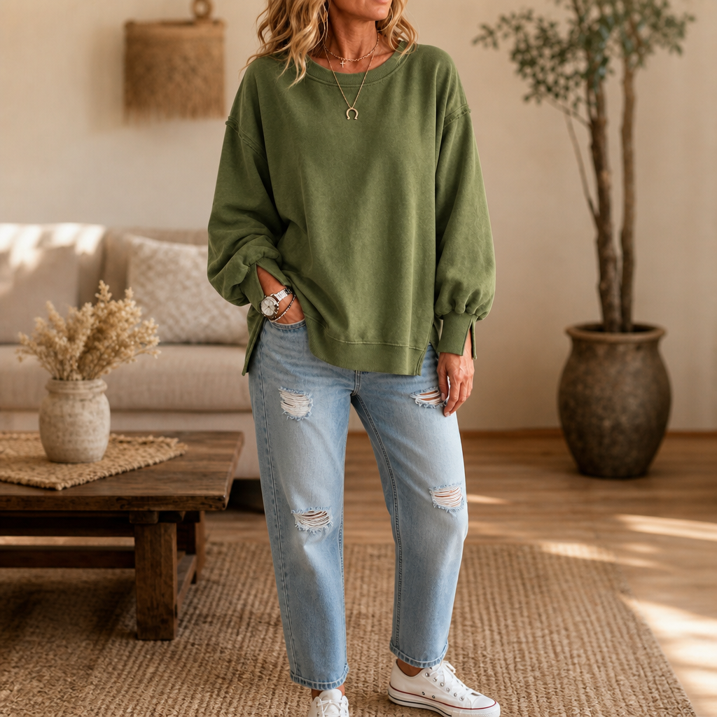 Marlowfield | Exposed-Seam Cut-Out Cuff Sweatshirt