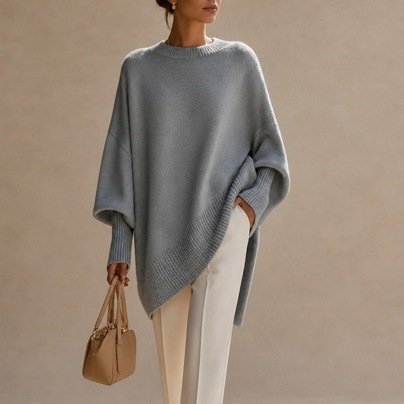 Livia | Oversized Wide-Sleeve Knit Poncho Sweater
