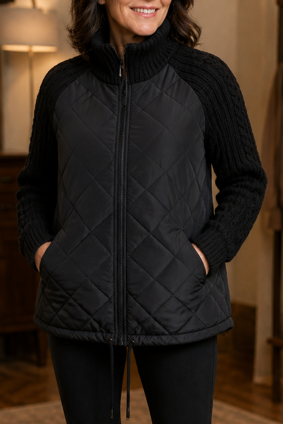 Knitpuff | Knit-Panel Quilted Patchwork Puffer Jacket