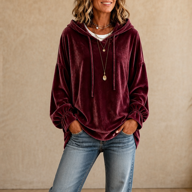 Yearbella | Ruffle Cuff Velvet Relaxed Hoodie