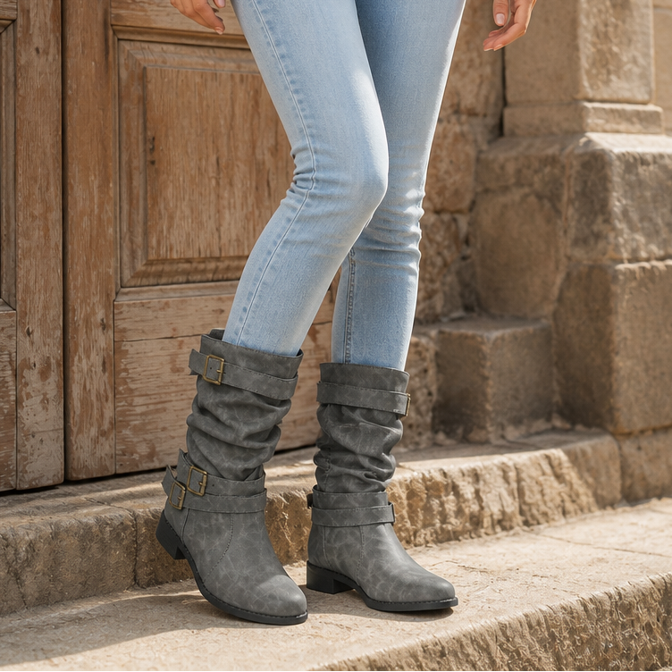 Bootara | Slouchy Buckle Mid-Calf Boots