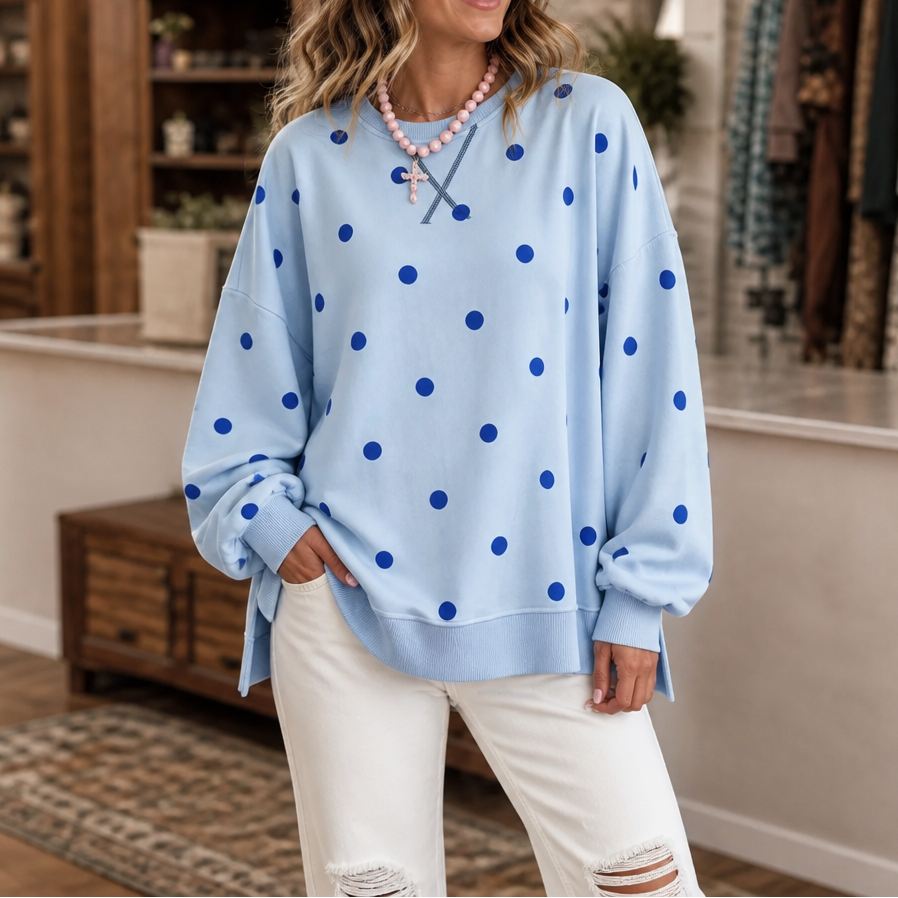 Sunbelle | Polka Dot Ribbon-Tie Neck Sweatshirt