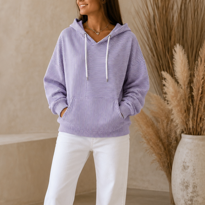 Stripeday | Striped Drawstring Hooded Kangaroo Pocket Hoodie