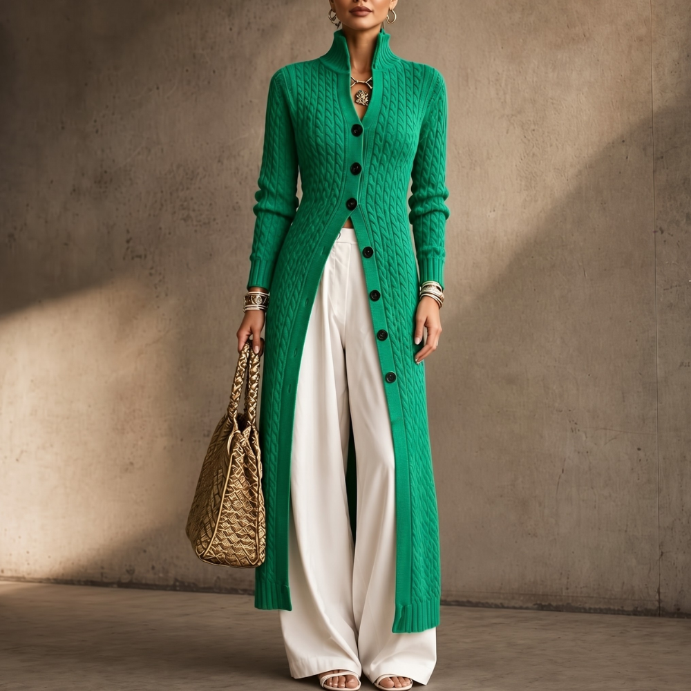 Cablemere | High Collar Cable-Knit Duster Cardigan